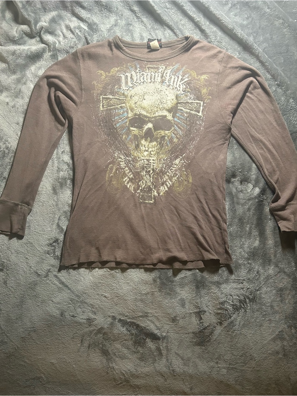 miami Brown Long Sleeve Skull Graphic Tee